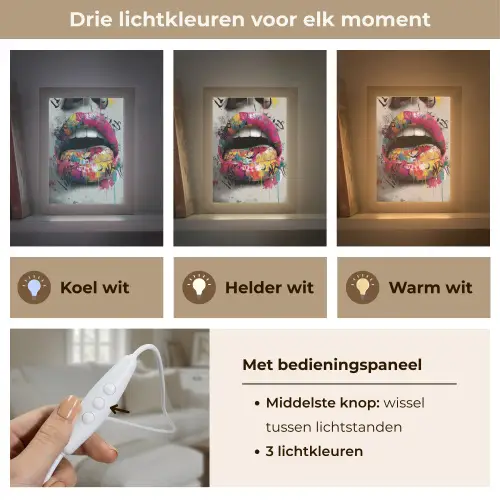 Lippen - Graffiti - Expressief Light Box met kabel (Tafellamp) klein -USP_lichtkleurNL