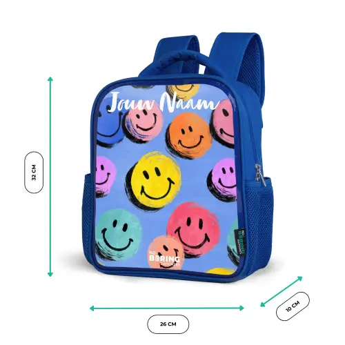 Een speels en kunstzinnig patroon van kleurrijke smileys Kinderrugzak - Blauw middel -productfoto_formaten