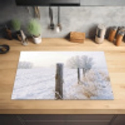 Hek - Sneeuw - Mist - Platteland - Nostalgisch Inductie beschermer vinyl 3mm klein -sfeer5