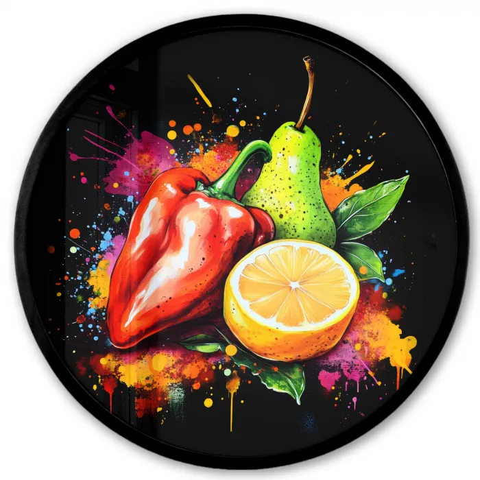 Paprika - Peer - Citroen - Graffiti - Verf - Abstract Fotolijst rond zonder passe partout klein -3d