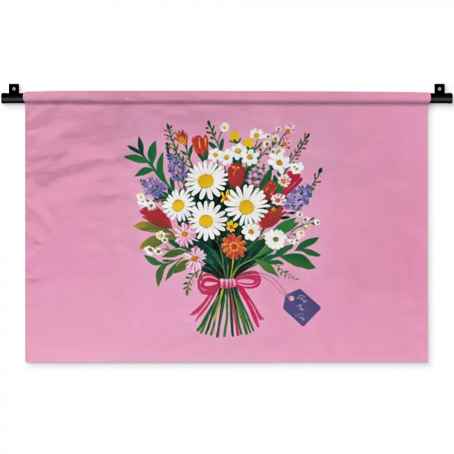 Bloemen - Quote - Kaartje - Kleurrijk Wandkleed katoen klein -zz3d