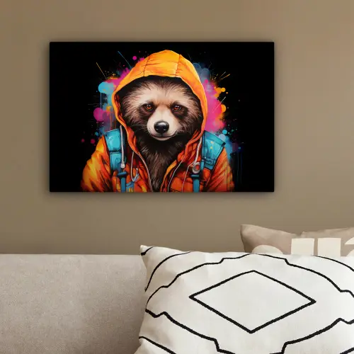Graffiti - Wasbeer - Jas - Zwart canvas 2cm klein -sfeer3