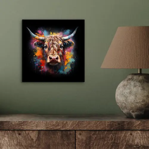 Graffiti - Schotse hooglander - Zwart - Koe aluminium wit klein -sfeer2