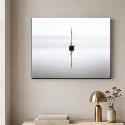 Zeilboot - Zwart - Water - Silhouet Textielframe zwart klein -sfeer2