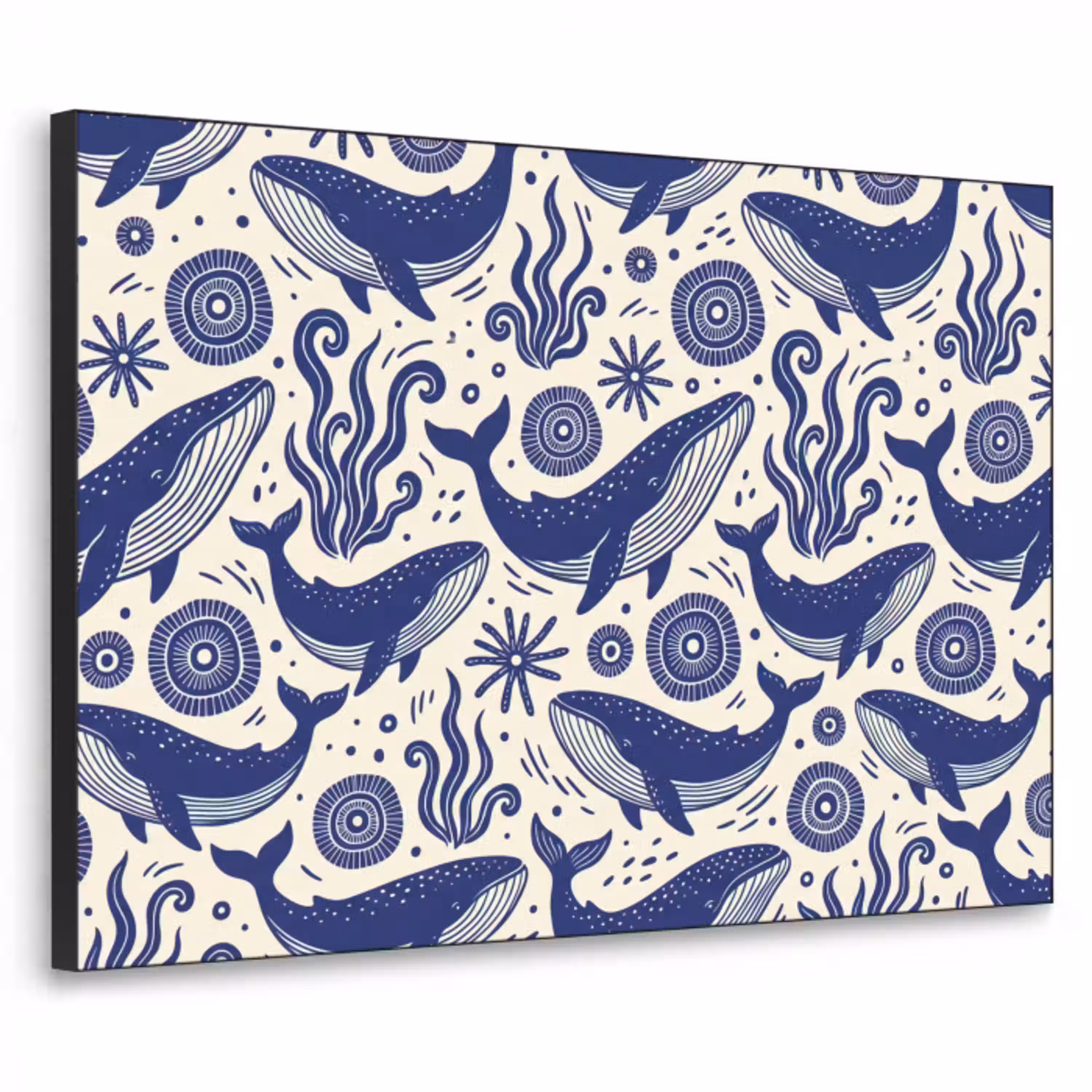 Walvis - Onderwater - Dieren - Abstract - Blauw Textielframe zwart klein -3d