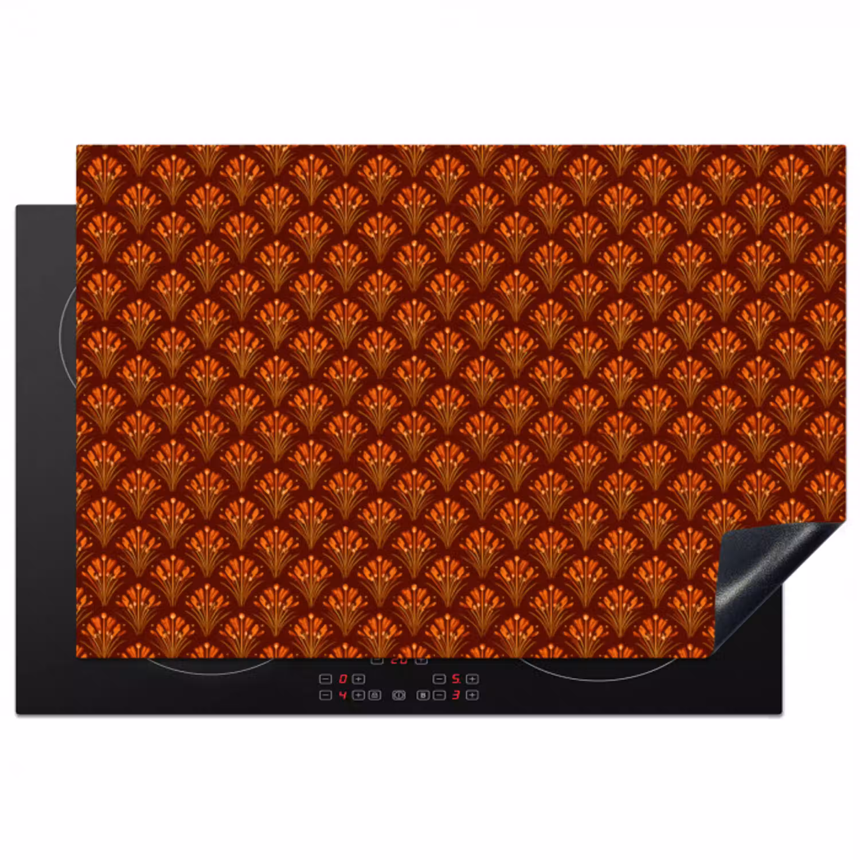 Waaiers - Art Deco - Botanisch - Roestbruin - Oranje Inductie beschermer vinyl 3mm klein 276 -3d