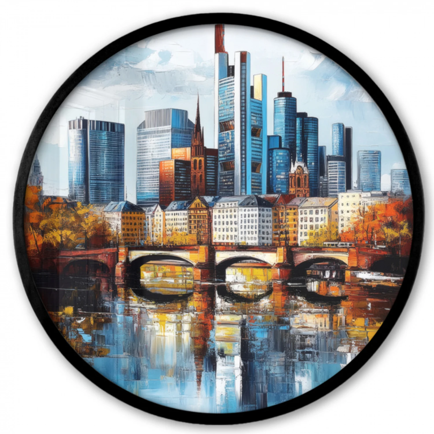 Bomen Frankfurt- Stad - Skyline - Brug Fotolijst rond zonder passe partout klein -3d