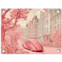 City - Car - Pink tuinposter los doek klein -3d
