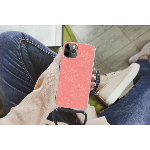 Zonnen - Print - Roze - Wit - Zomer Hoesje iPhone 12 Pro met koord klein -hand