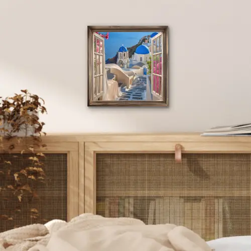 Doorkijk - Santorini - Landschap - Blauw - Grieks aluminium wit klein -sfeer3