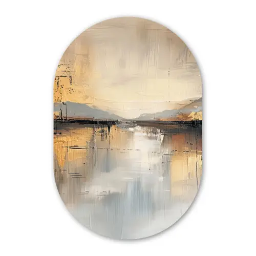 Abstract - Modern - Beige - Aesthetic - Goud Wandcirkel Ovaal Forex klein -3d