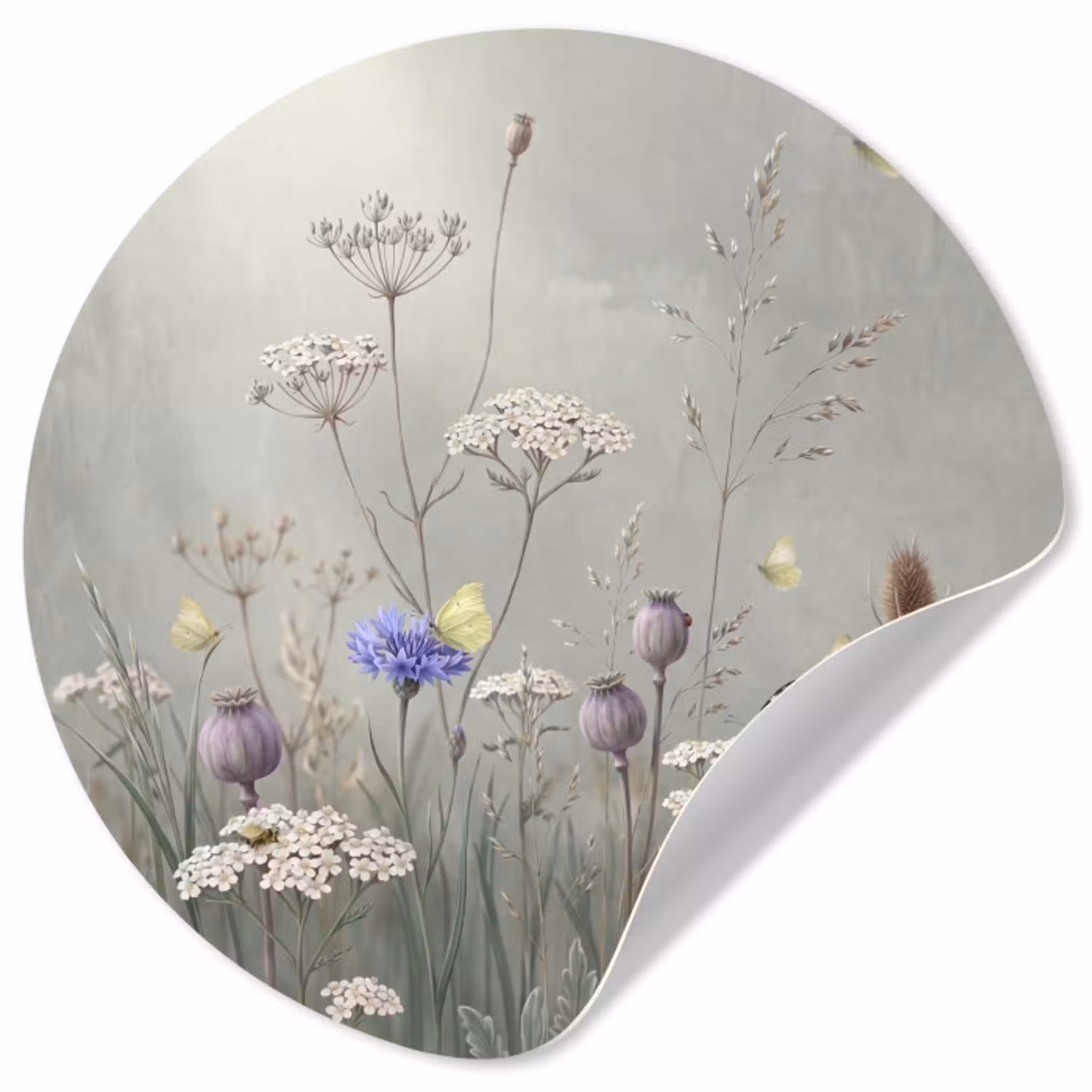 Vlinders - Wildbloemen - Illustratie - Kleurrijk Wandcirkel behangsticker klein -3d