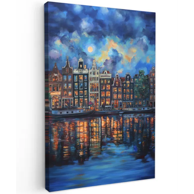 Grachten Amsterdam - Huizen - Stad - Kleurrijk Tuinposter op houten frame 2 cm dik klein -3d