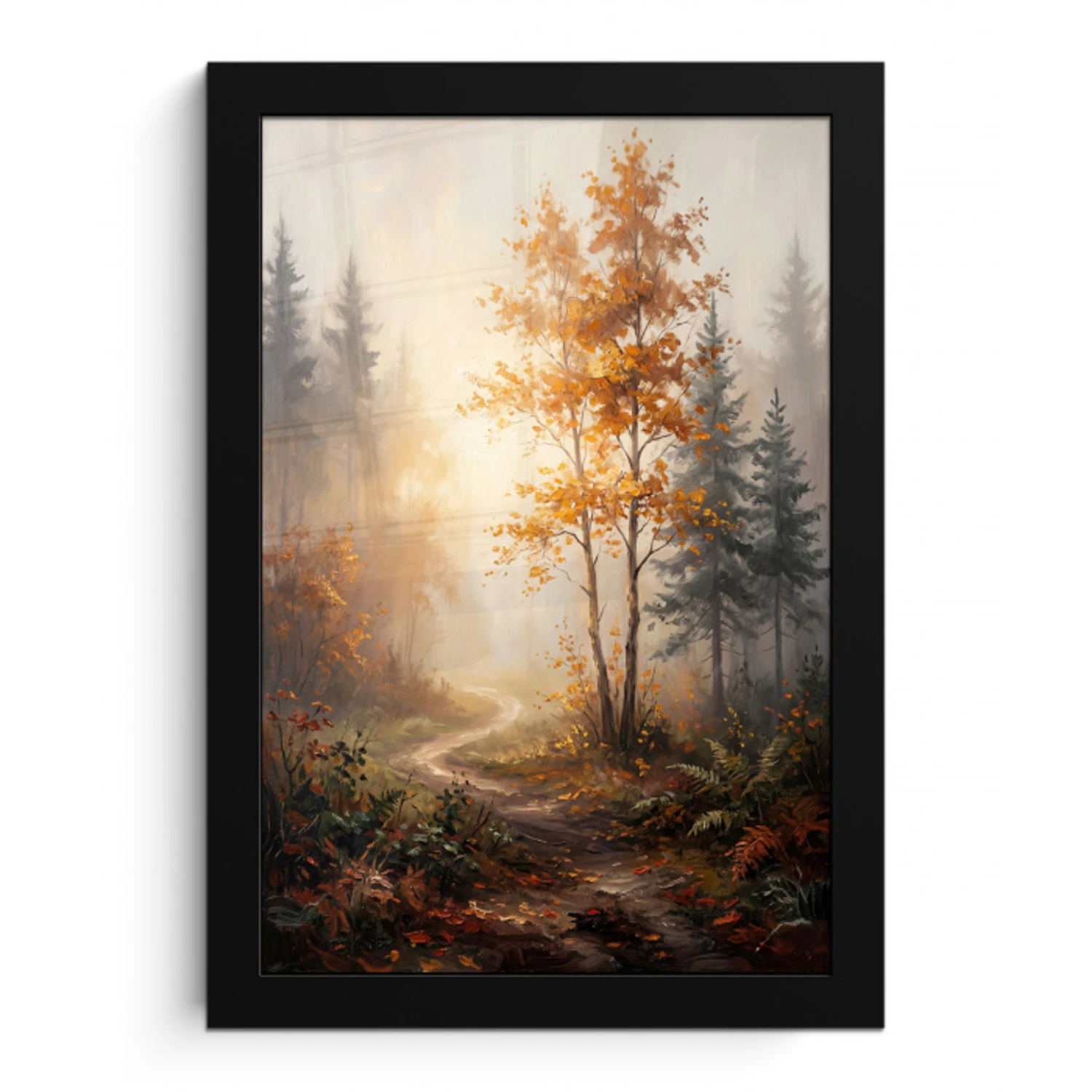 Bospad - Herfstbladeren - Natuur - Schilderachtig - Oranje fotolijst zwart zonder passe partout klein -3d