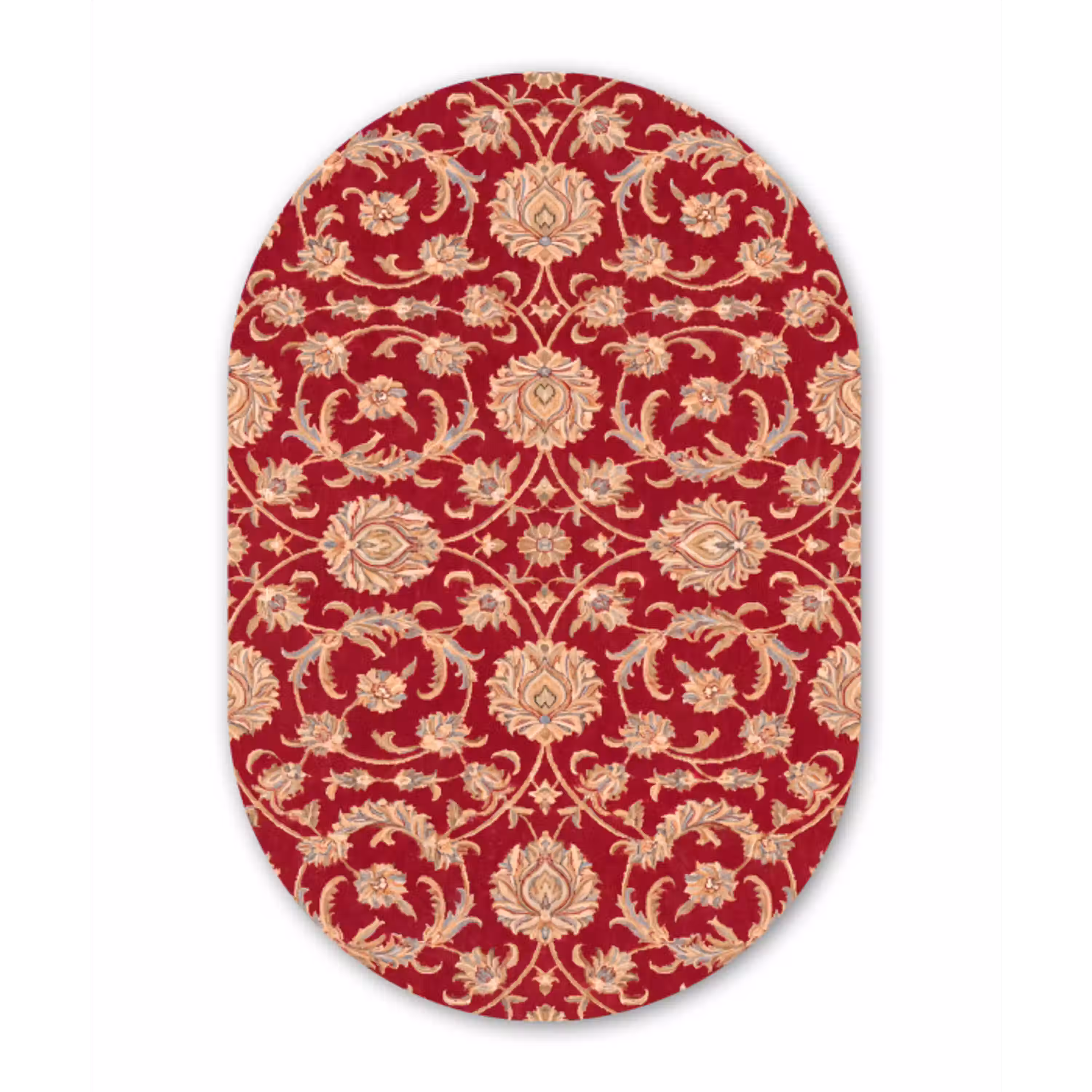 Patroon - Bloem - Klassiek - Oosters - Rood Wandcirkel Ovaal Aluminium middel -3d