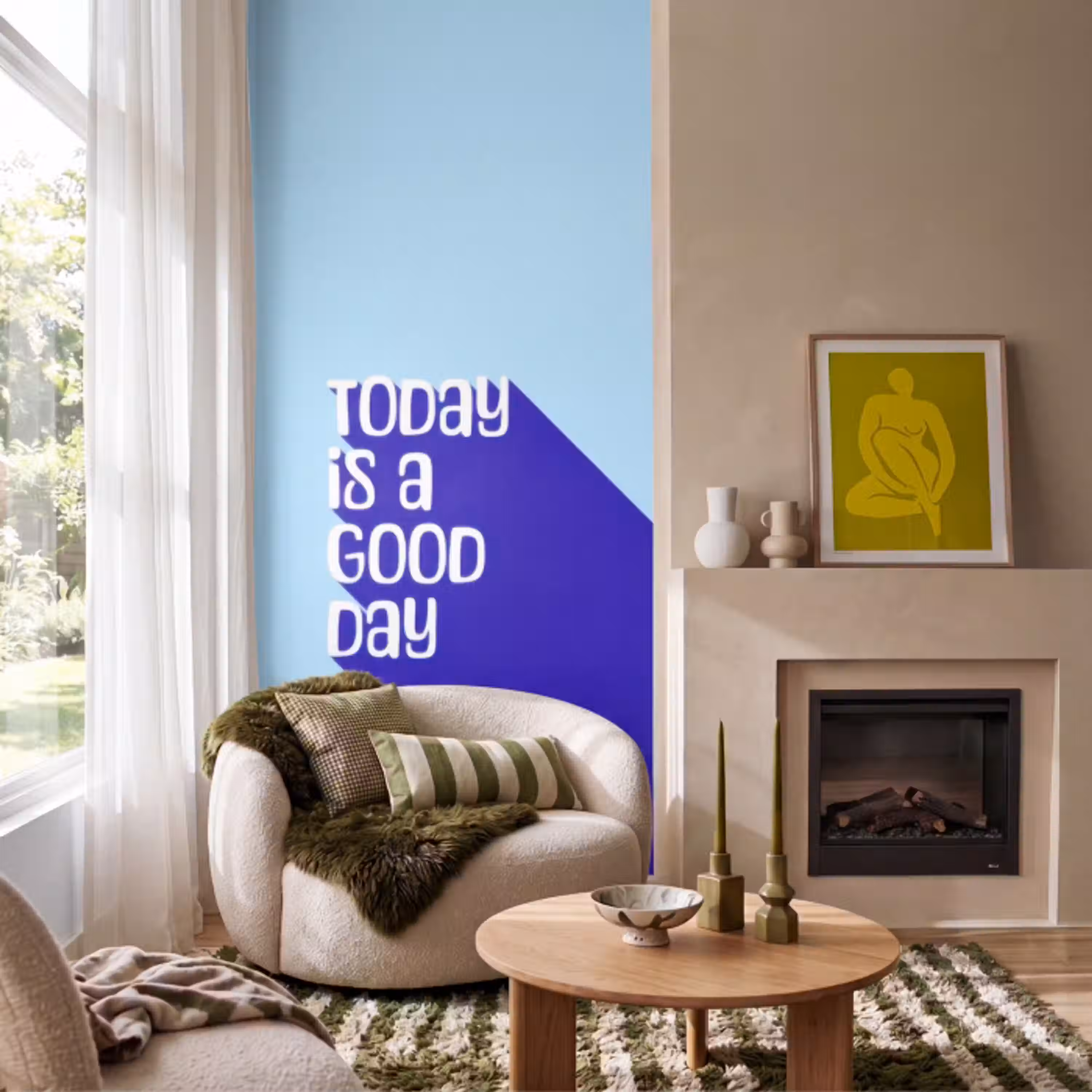 Today is a good day - Blauw - Schaduw Behang Vlies klein -sfeer2