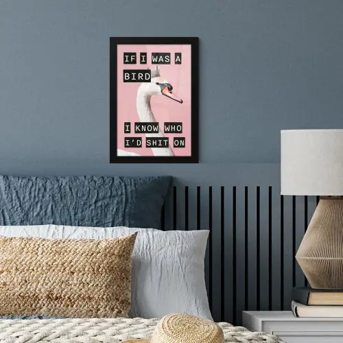 Zwaan - Vogel - Decoratie - Roze fotolijst zwart zonder passe partout klein -sfeer3