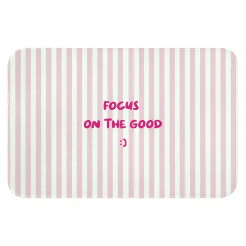 Focus on the good - Strepen - Roze - Smiley Badmat klein -3d
