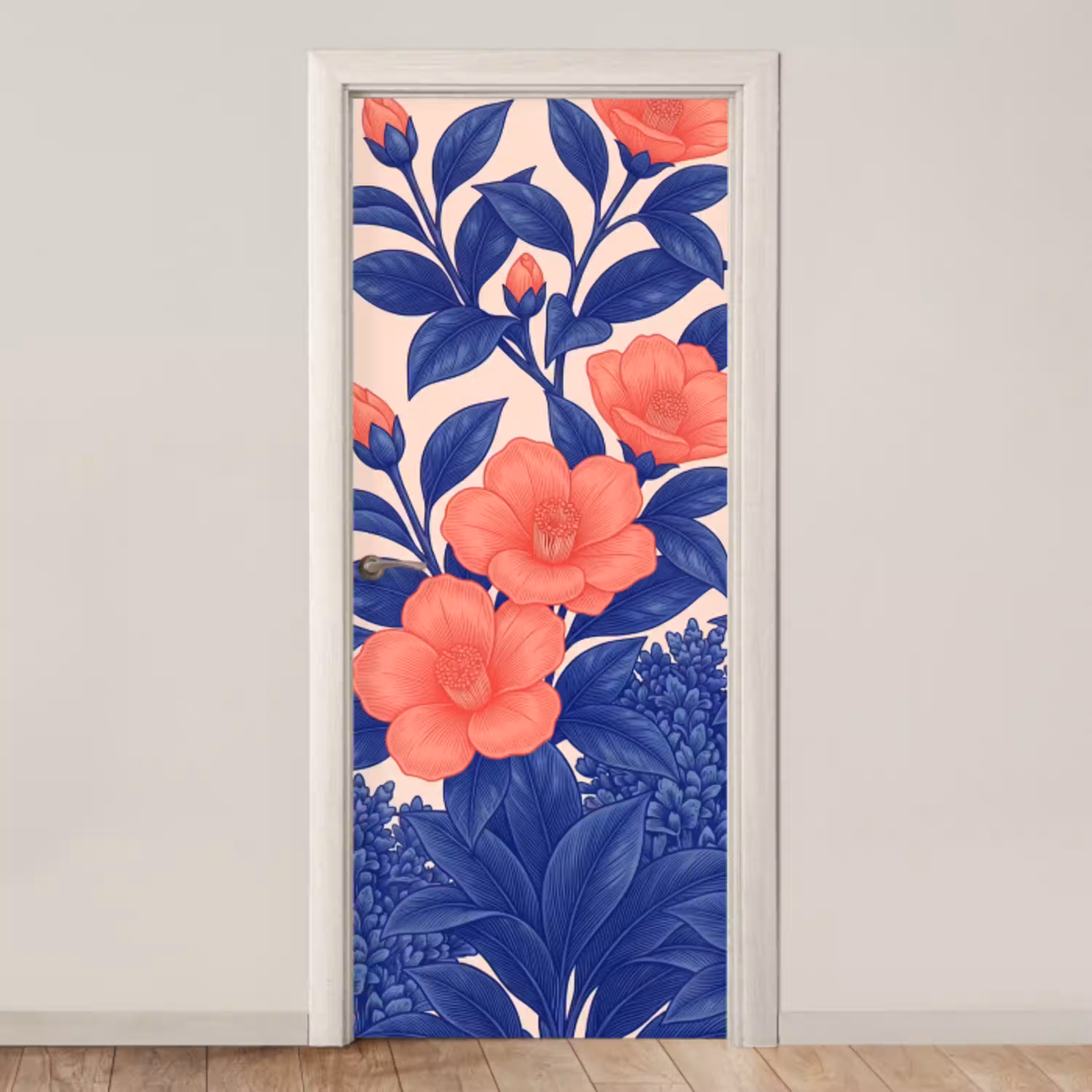 Bloemen - Bladeren - Botanisch deurposter klein -3d_beige