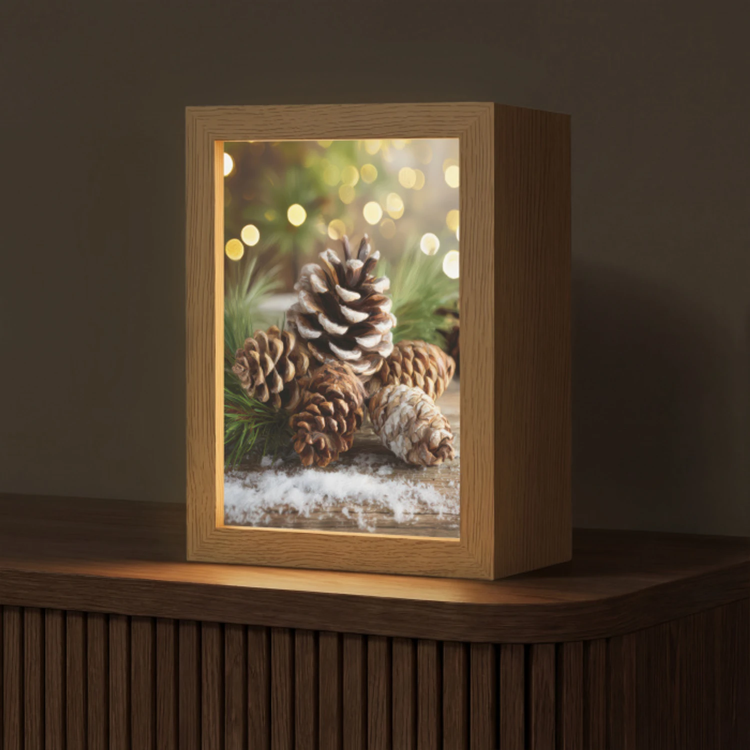 Dennenappels - Kerstsfeer - Bruin - Groen Light Box met kabel (Tafellamp) klein -z3d_website