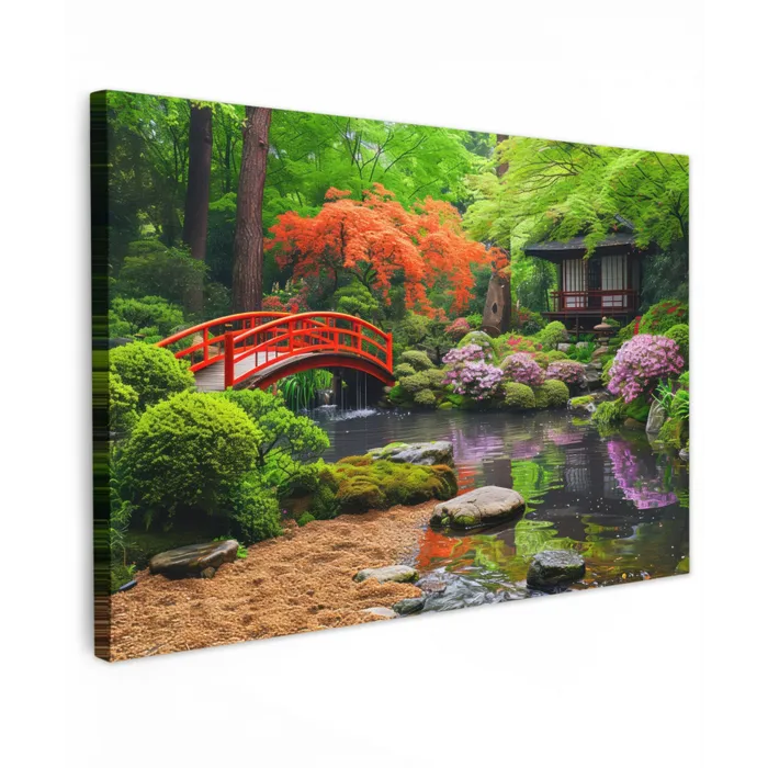 Kleurrijke Japanse Tuin Tuinposter op houten frame 2 cm dik klein -3d