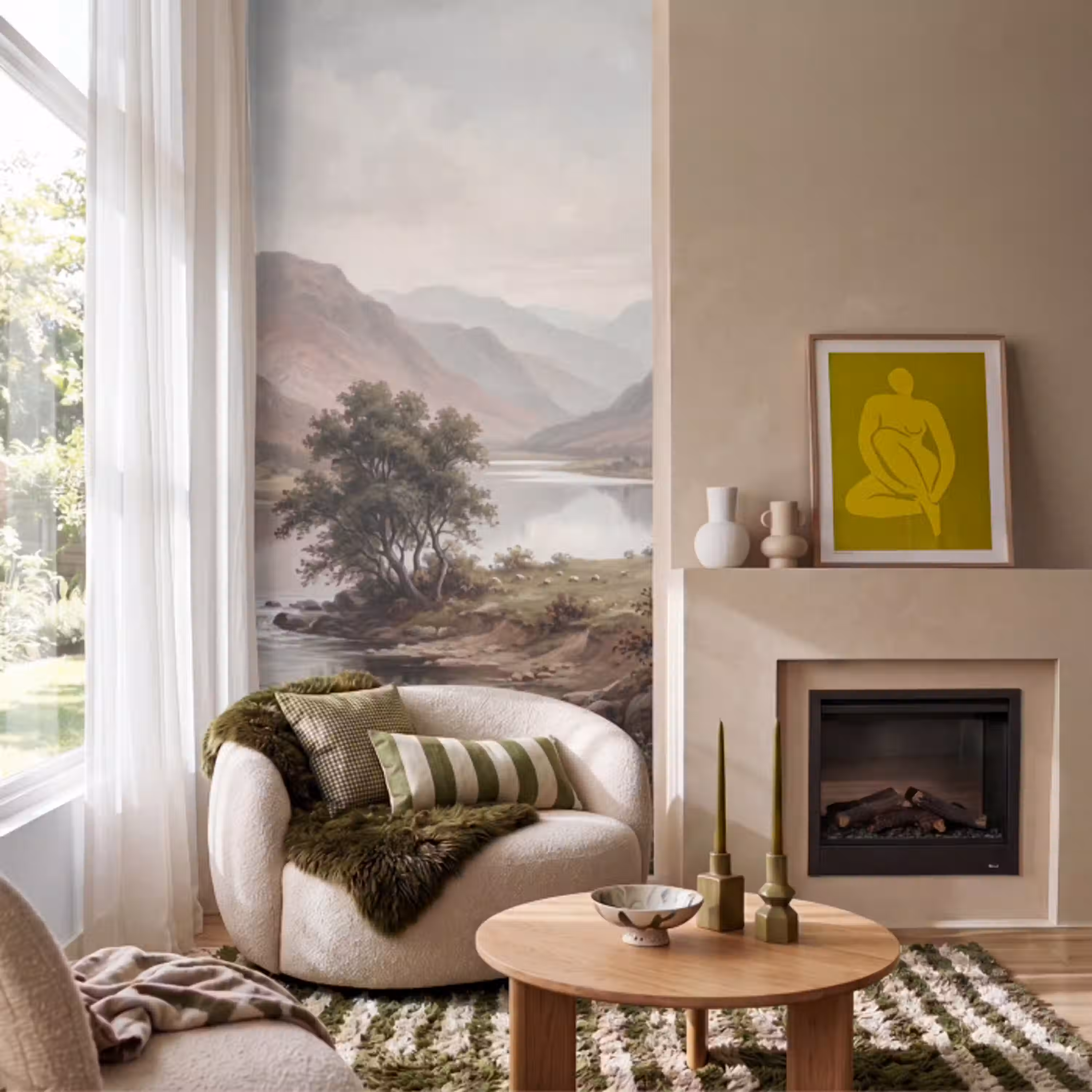 Berglandschap - Meer - Bergen - Vallei - Klassiek Behang Vlies klein -sfeer2