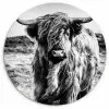 Schotse hooglander - Natuur - Koe - Zwart - Wit Wandcirkel kunststof plaat 5mm dik klein -3d