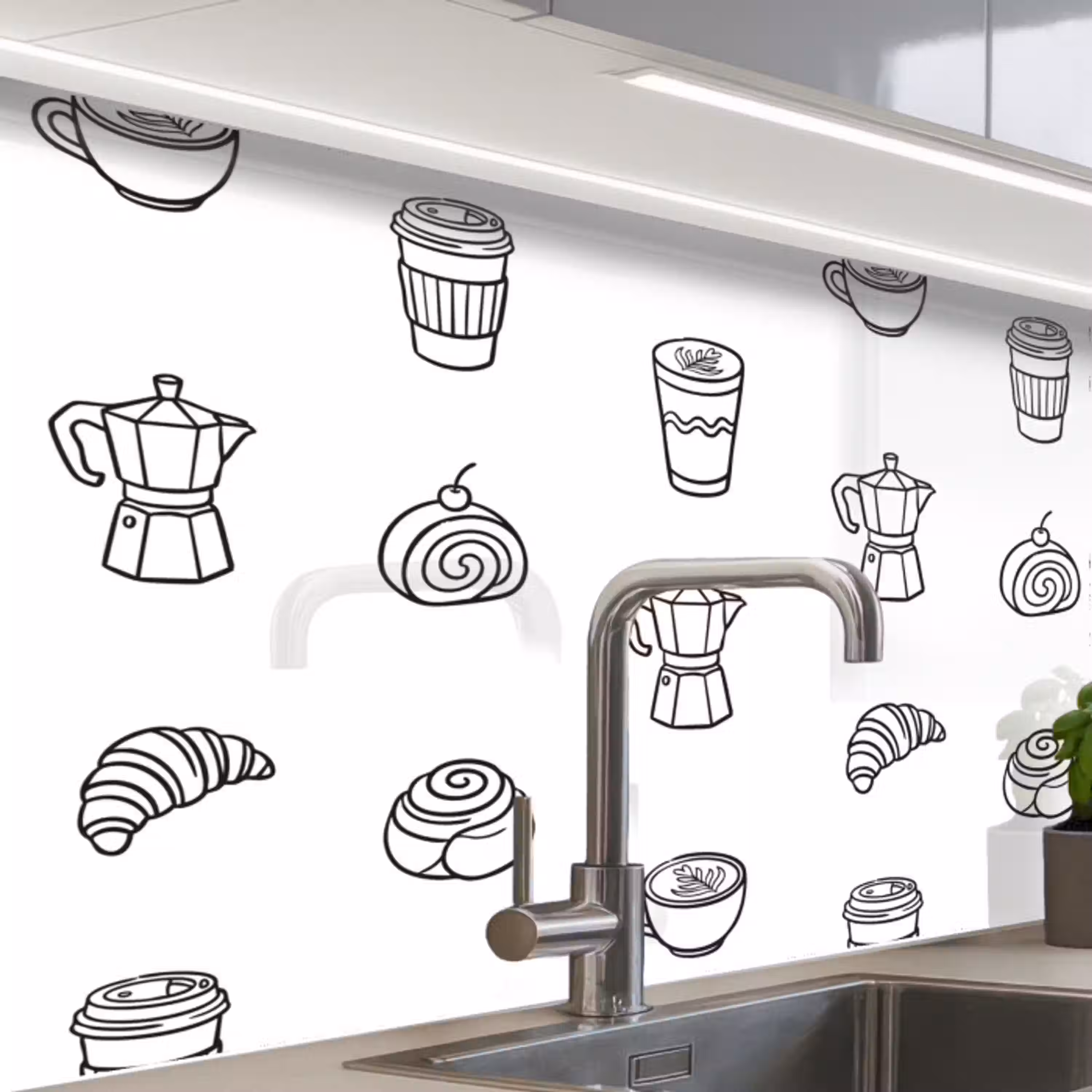 Koffie - Broodjes - Zwart - Wit keuken achterwand 2 middel -zzzz3d_schuin