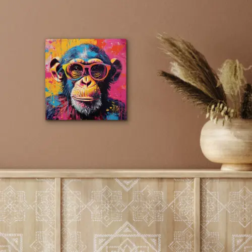Graffiti - Chimpansee - Aap - Bril - Kleurrijk aluminium wit klein -sfeer4