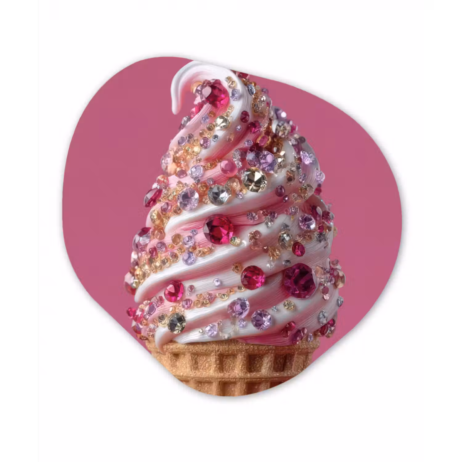Glasbild Organische Form - Softeis - Edelsteine - Rosa - Waffel