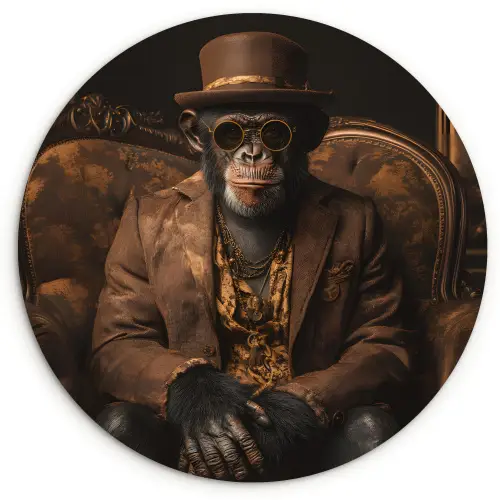 Chimpansee - Stoel - Pak - Bruin Wandcirkel plexiglas klein -3d