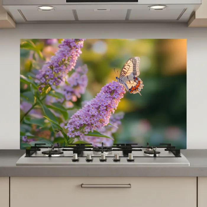 Sierlijke - Vlinder - Paarse - Bloemen keuken achterwand spatscherm klein -3d_website