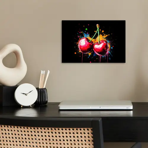 Kersen - Fruit - Graffiti - Verf - Abstract - Modern - Kleurrijk poster papier klein -sfeer1