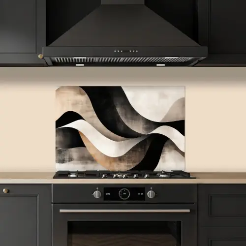 Abstract - Golven - Zwart - Verweerd keuken achterwand spatscherm klein -sfeer1