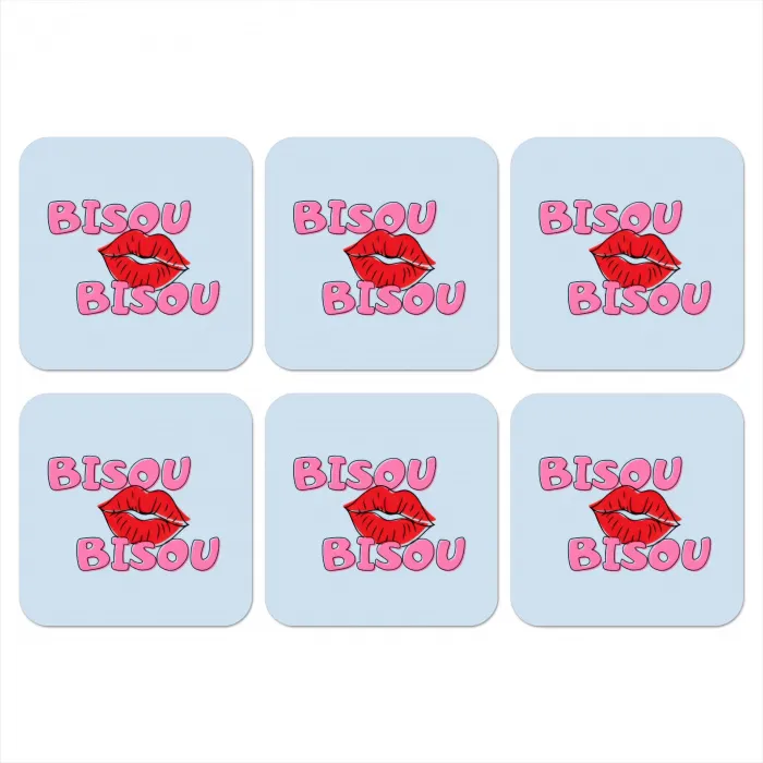 Bisou - Blauw - Roze - Lippen onderzetter kurk middel -3d