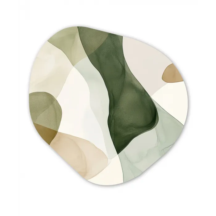 Japandi - Abstract - Groen Wandcirkel Organisch Forex 3mm klein -3d