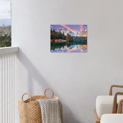 Bergen - Bos - Water - Lucht - Roze - Paars tuinposter los doek klein -sfeer8
