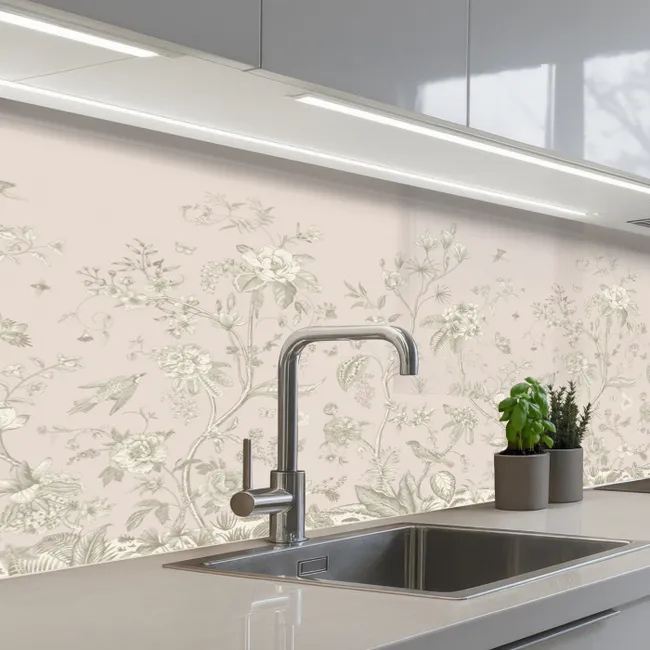 Bloemen - Beige - Botanisch - Vintage keuken achterwand 2 middel -3d_schuin