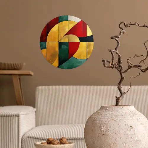 Abstract - Kerst - Goud - Rood - Groen Wandcirkel behangsticker klein -sfeer1