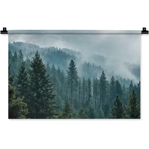 Naaldwoud - Bergen - Mist Wandkleed katoen klein -zz3d