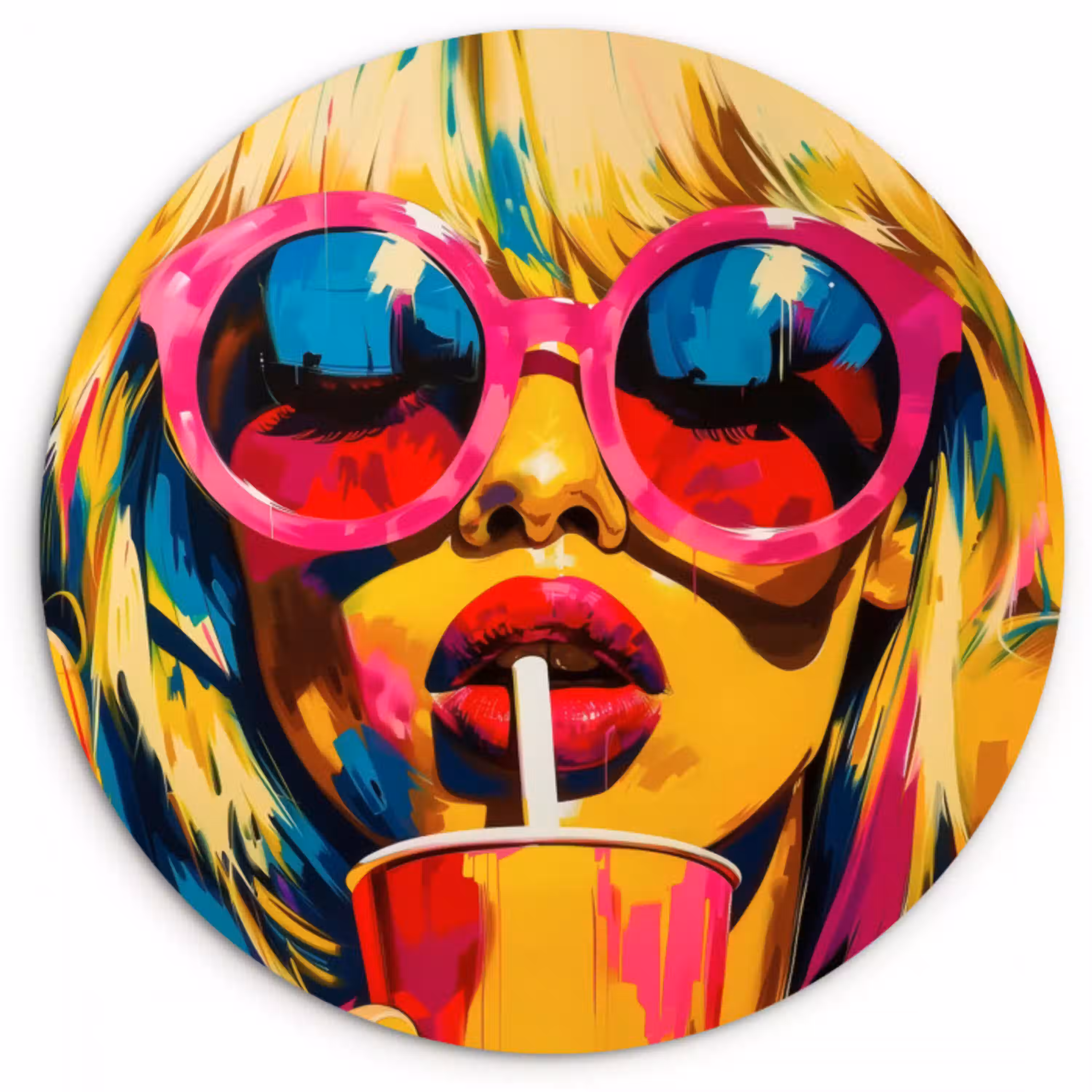 Zonnebril - Roze - Vrouw - Rietje Wandcirkel plexiglas klein -3d