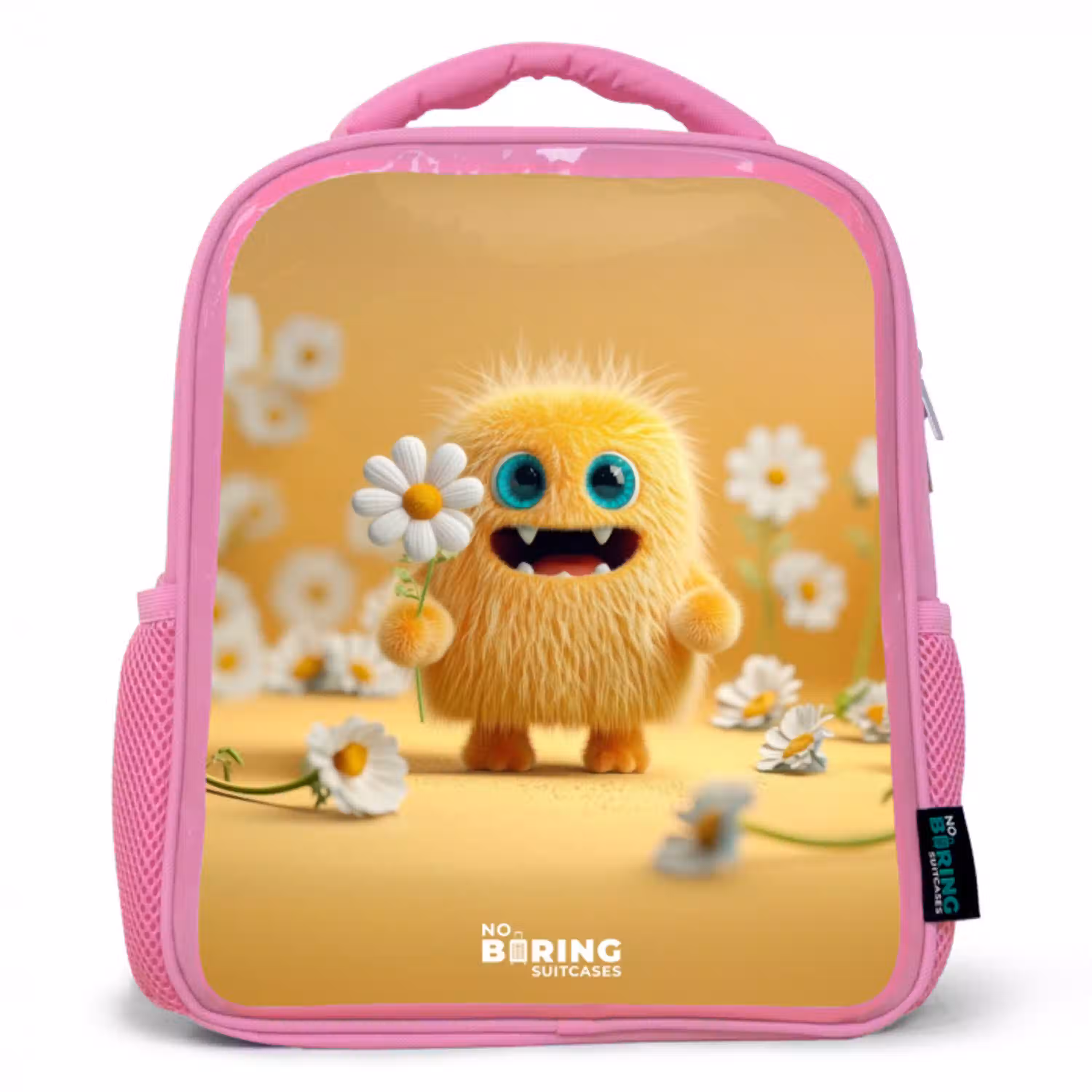 Monster - Wezen - Bloem - Geel Kinderrugzak - Roze middel -3d