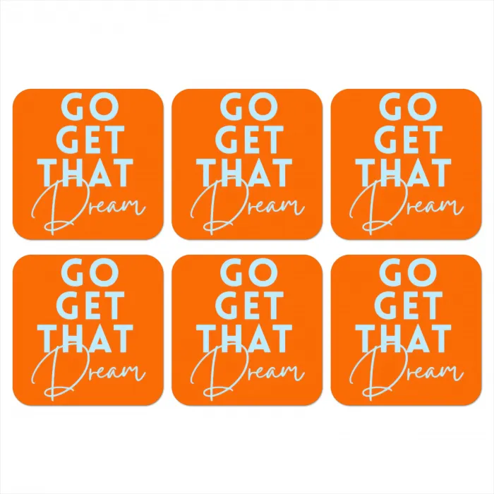 Oranje - Blauw - Go get that dream onderzetter kurk middel -3d