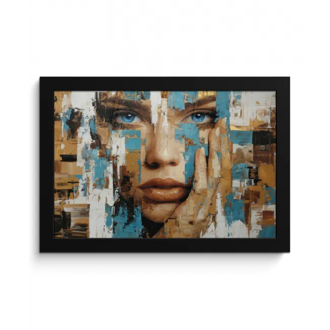 Abstract - Penseelstreken - Blauw - Gezicht fotolijst zwart zonder passe partout klein -3d