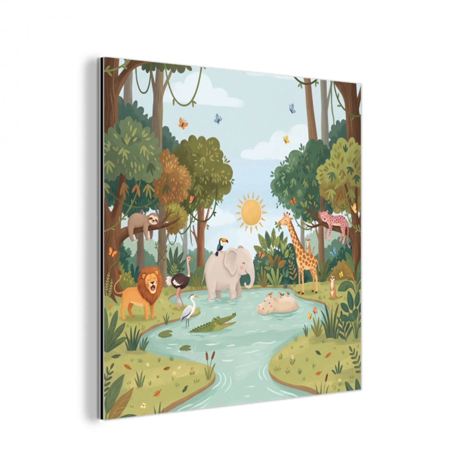 Jungle - Oase - Dieren - Kleurrijk aluminium wit klein -3d