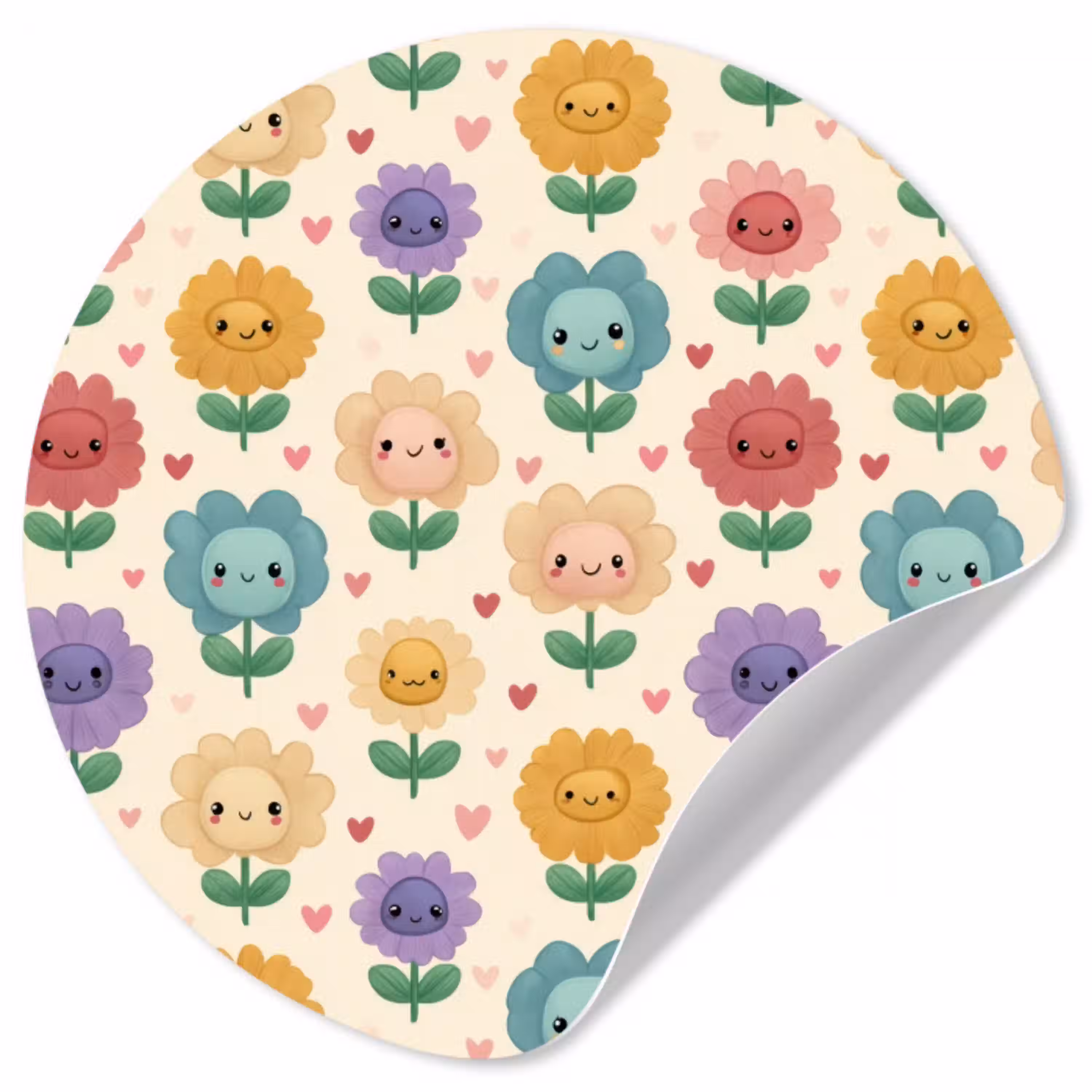 Bloemen - Hartjes - Kleurrijk Wandcirkel behangsticker klein 186 -3d