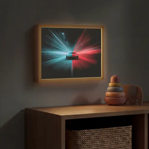 Sportwagen - Rood - Blauw - Snelheid Light Box met batterij (Wandlamp kind) middel -sfeer5_kind