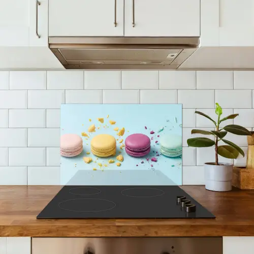 Macarons - Kleurrijk - Pastel keuken achterwand spatscherm klein -sfeer2