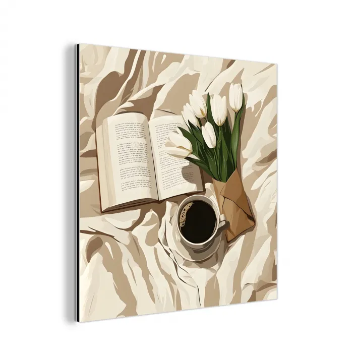 Boek - Illustratie - Tulpen - Koffie aluminium wit klein -3d