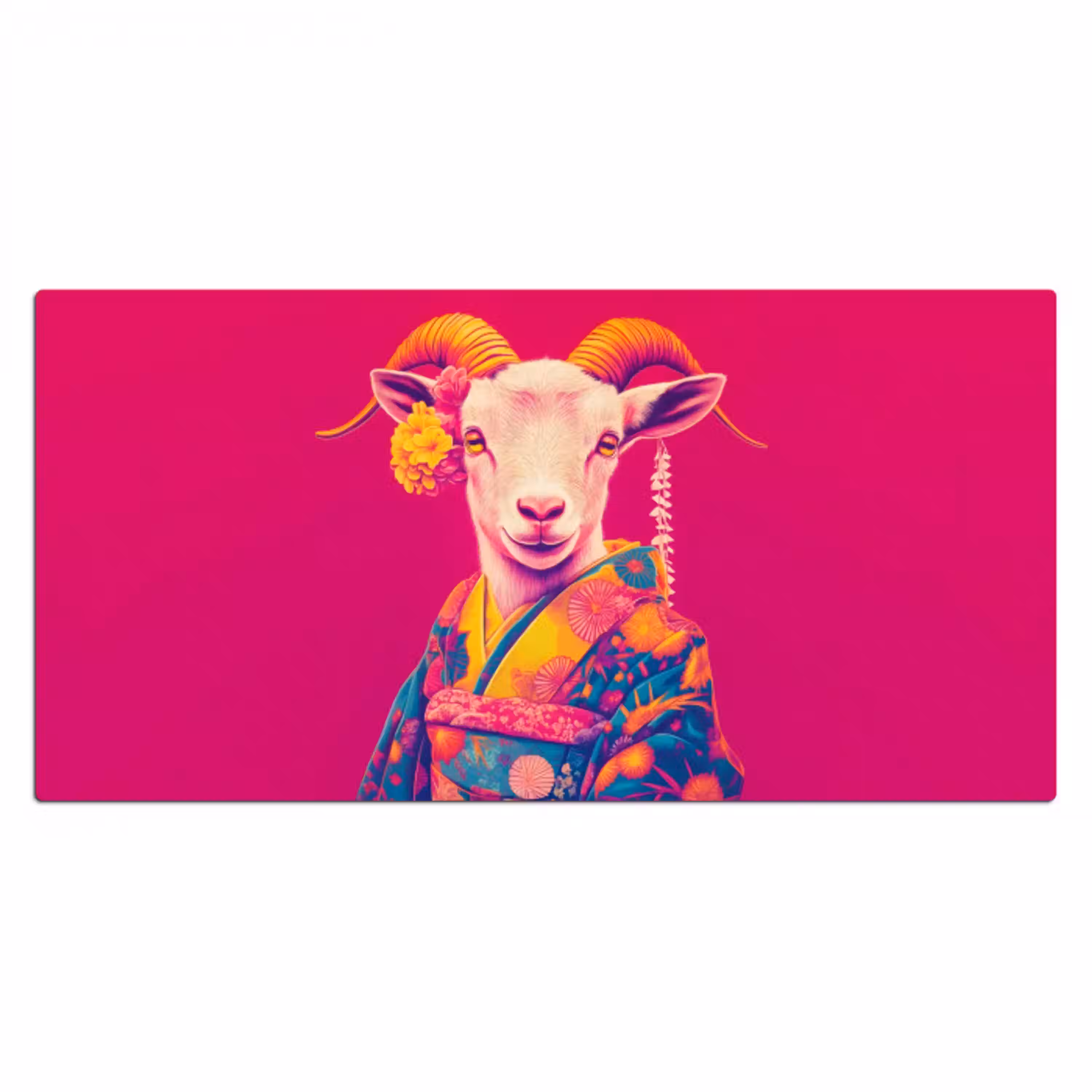 Geit - Hoorns - Kimono - Kleurrijk Muismat XXL klein -3d_leeg